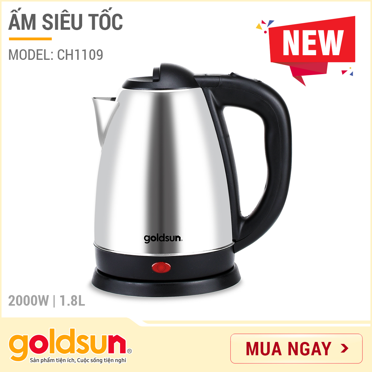 Ấm đun nước siêu tốc Goldsun 1.8L CH1109