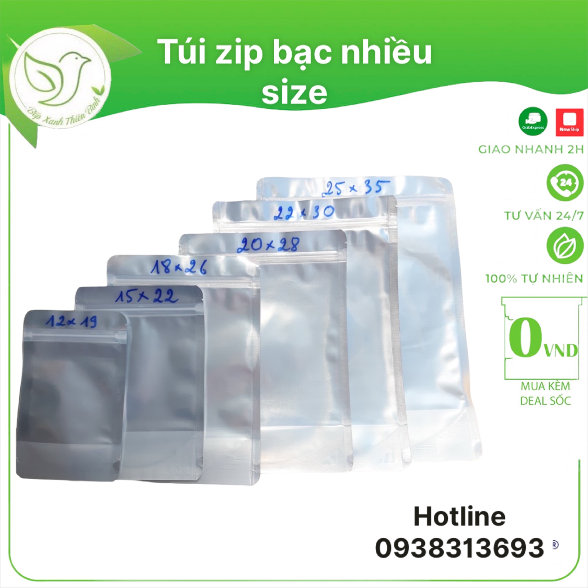 Túi zip bạc, túi zipper đáy đứng mặt bạc mặt trong nhiều size đựng thực phẩm - Bếp xanh thiên bình