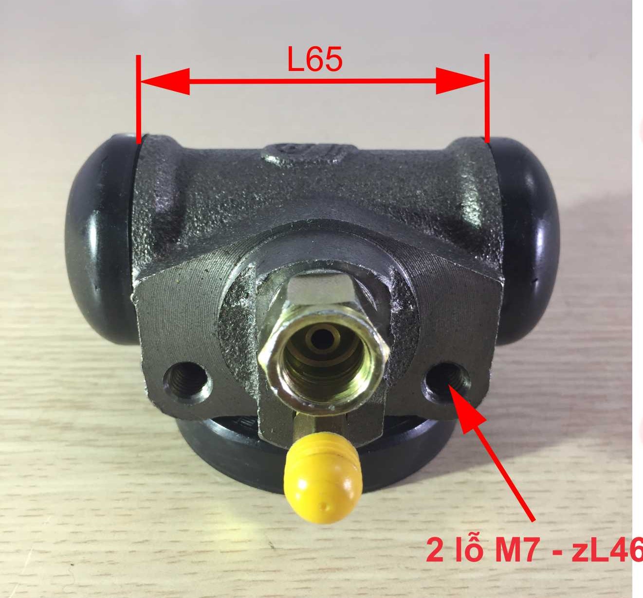 Bơm dầu phanh bánh Sau, xi lanh phanh (heo thắng), BJ130 loại có xả gió, F28, lỗ dầu M8/M11, cổ d34, 2 lỗ bắt M7-zL46, Vinaxuki 1 tấn