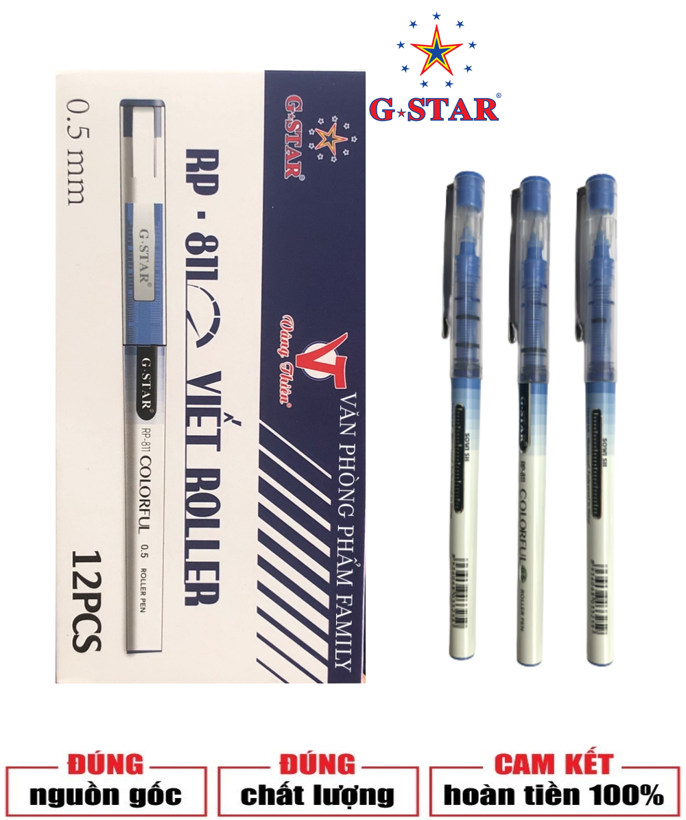 Hộp 12 cây viết ROLLER G-STAR cao cấp ngòi 0.5mm sử dụng đầu bi tạo độ siêu trơn, nét bút đều, mực khô ngay sau khi viết