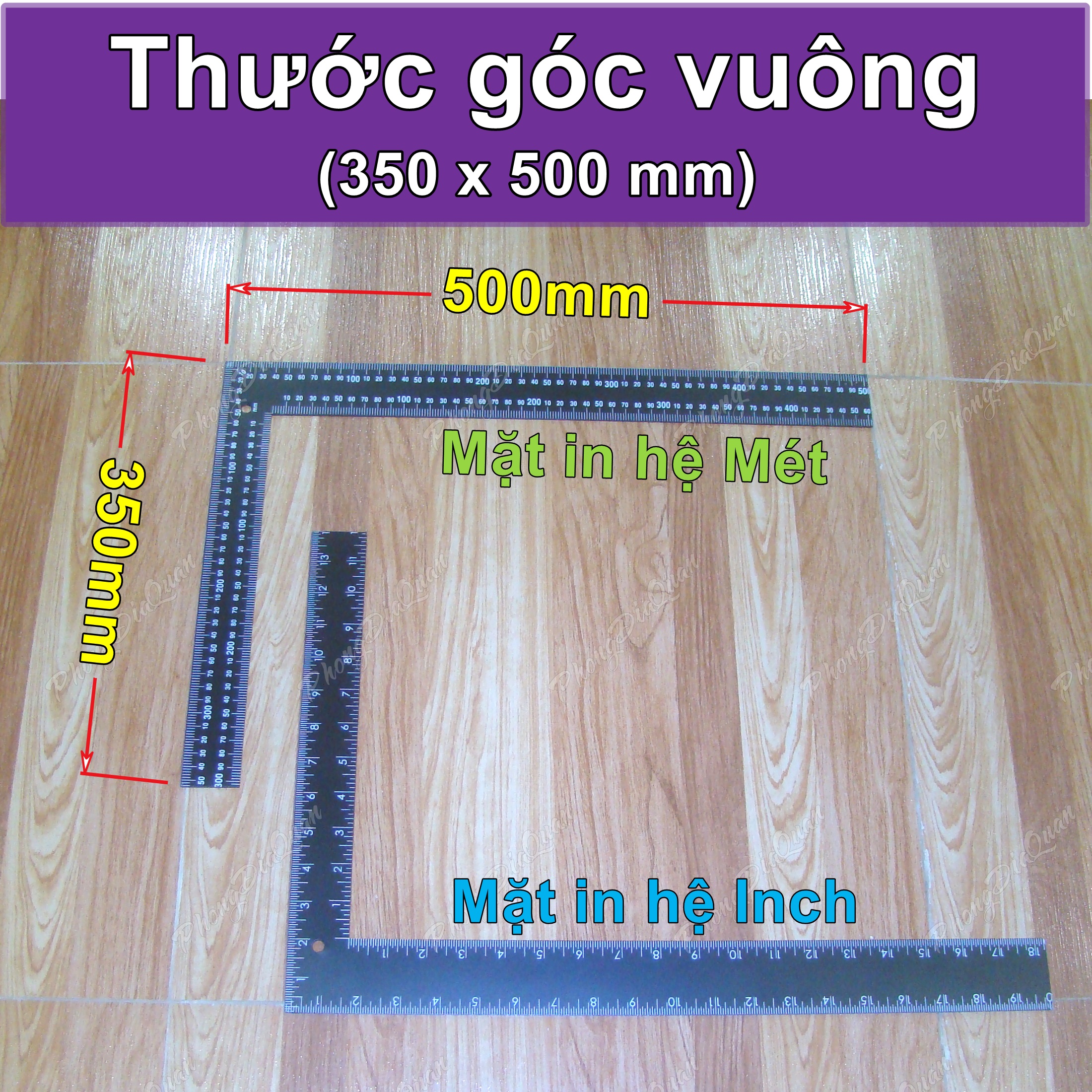 Thước góc vuông 350mm x 500mm (thước vuông, thước ke góc vuông, ê ke)
