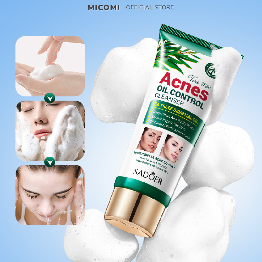 Sữa rửa mặt cho da dầu mụn chiết xuất trà xanh làm sạch sâu giảm mụn trắng sáng da tea tree acnes cleanser 100g micomi cosmetics
