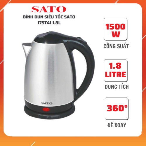 Ấm siêu tốc SATO 9KD027 1.8L inox cao cấp - Qùa khuyến mãi Vinamilk