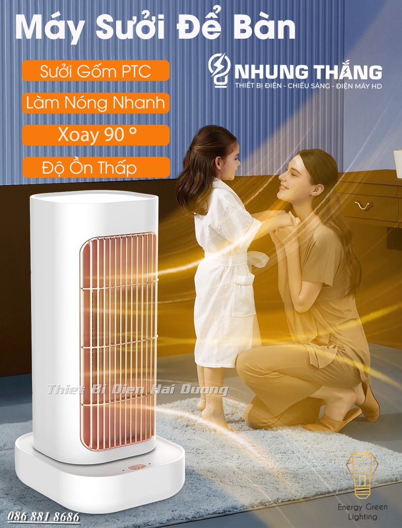 Máy sưởi để bàn ms-mr10, quạt sưởi mini - công nghệ sưởi gốm ptc ceramic - xoay 90 độ - làm nóng nhanh -tích hợp tản gió - bảo hành 1 năm - có video