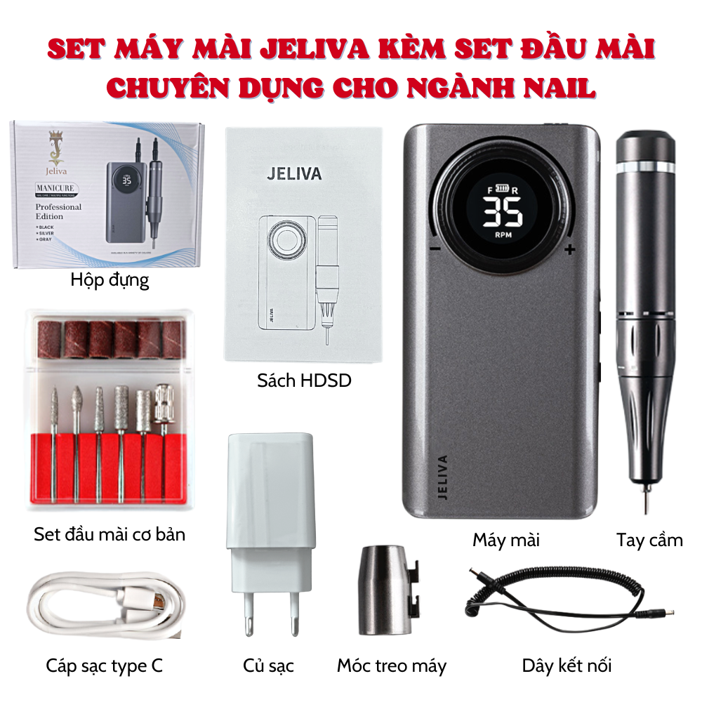 Máy mài móng tích điện cầm tay Jeliva
