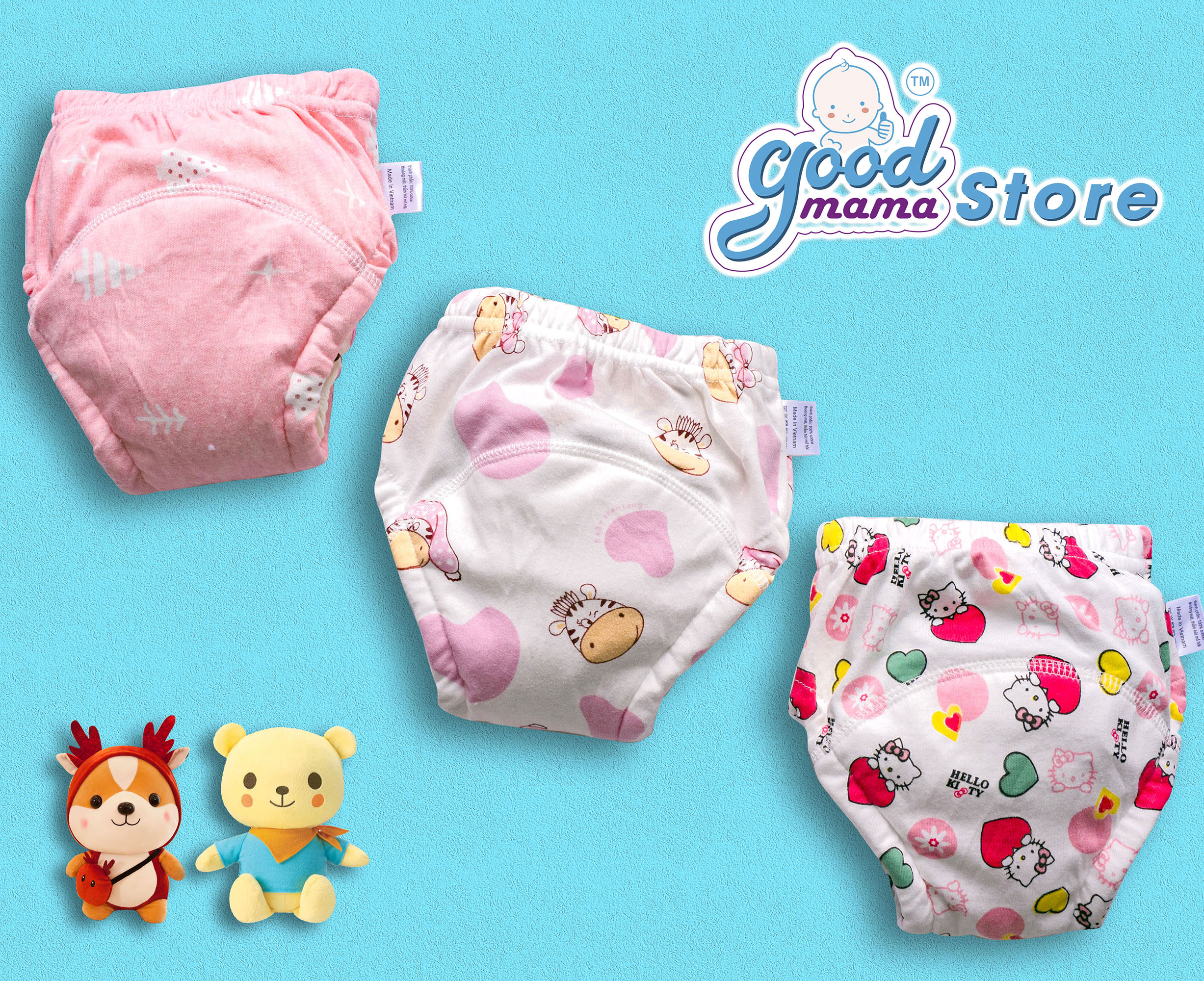 03 Quần bỏ bỉm Goodmama - bé gái, vải 100% cotton mịn mát giúp bé thông thoáng, không bị hăm tã như tã giấy