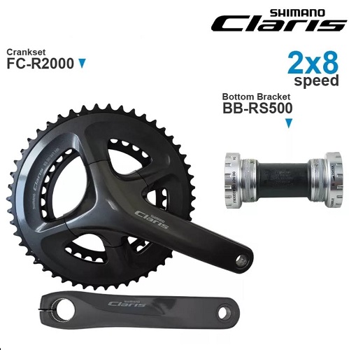 Giò dĩa shimano claris r2000 34-50 / 170mm 2x8 + kèm trục cốt rỗng bb rs500-