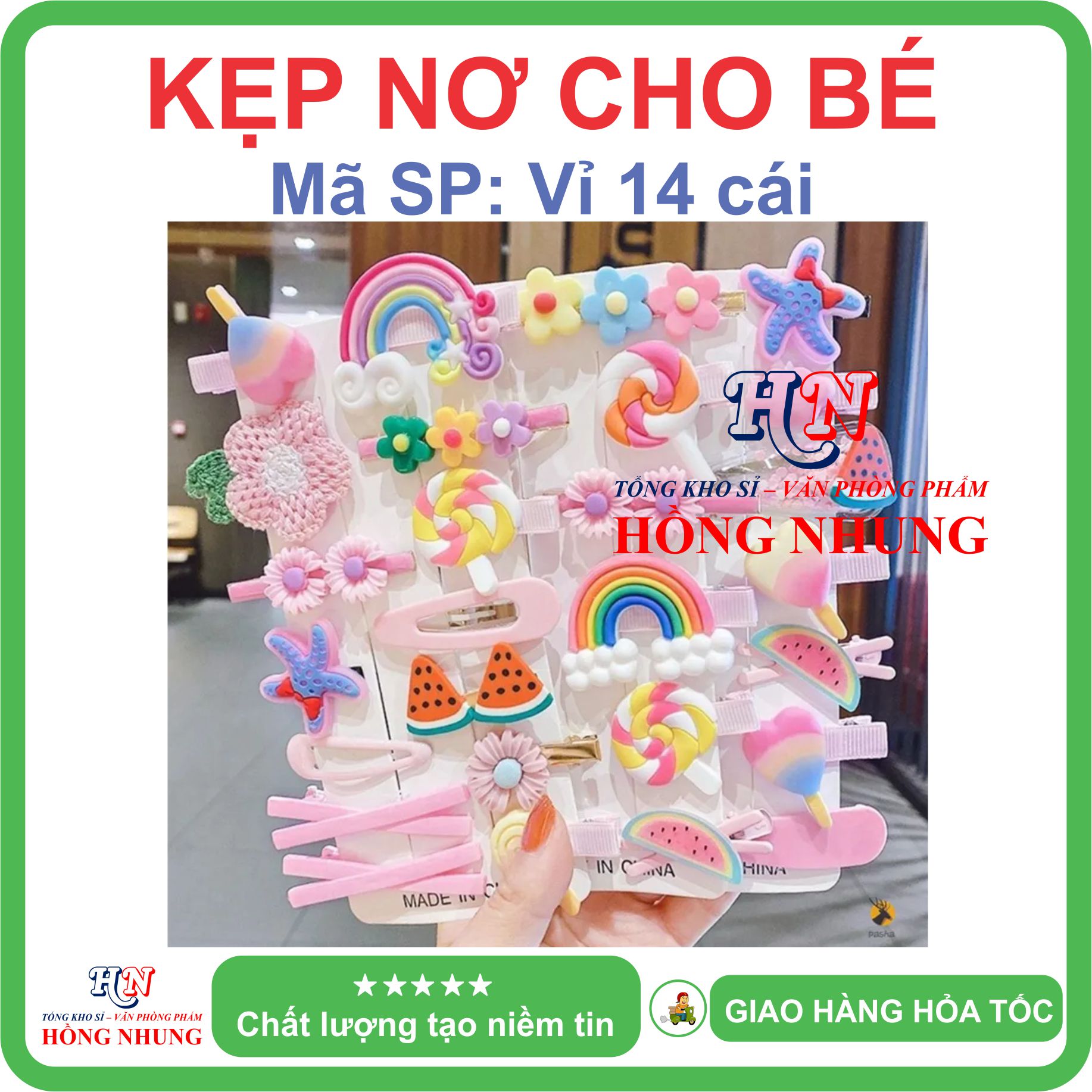 Bộ Vỉ 14 kẹp nơ cho bé. Màu sắc trẻ trung, dễ thương, đáng yêu.