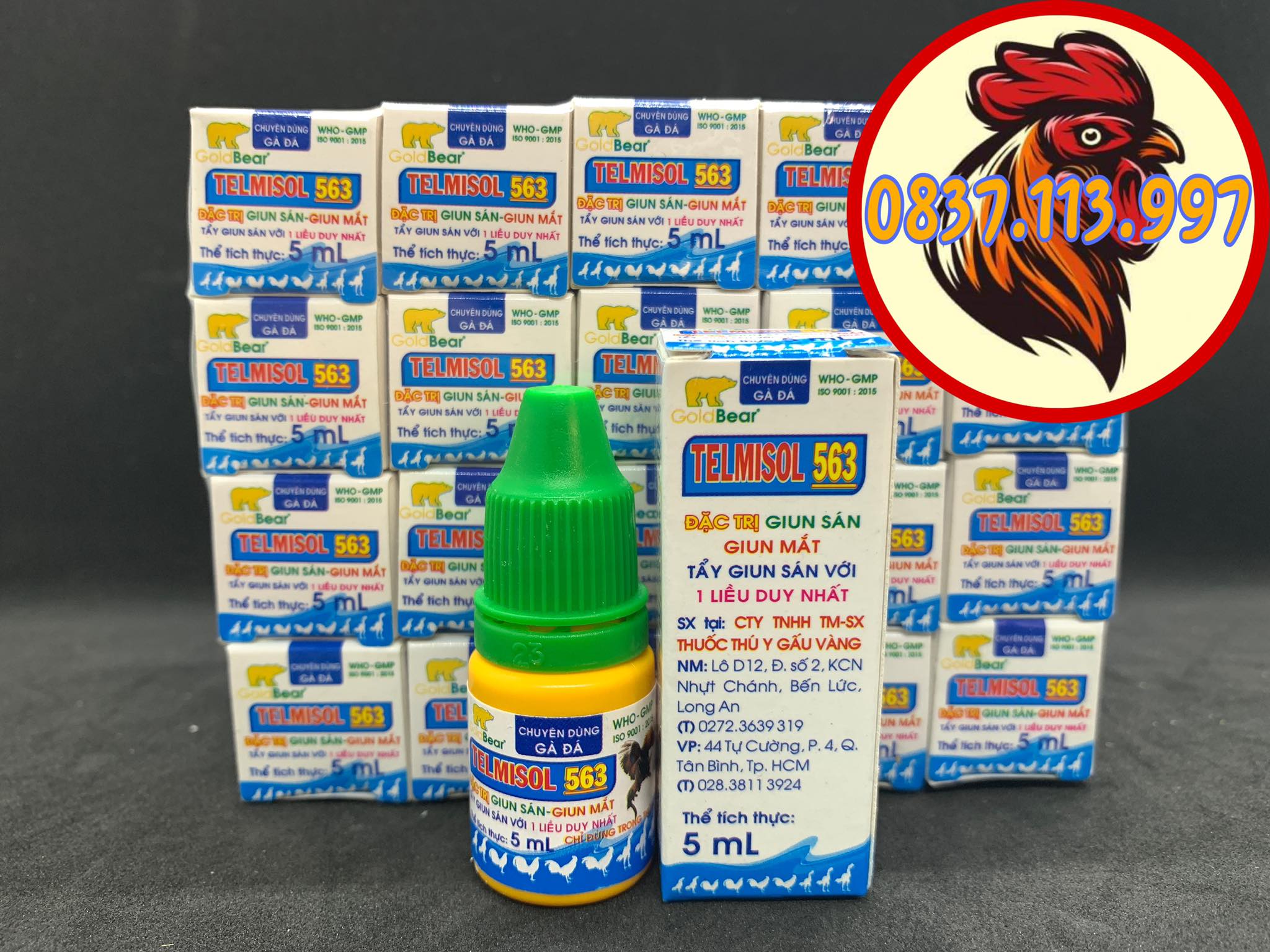 TELMISOL 563 TẨY GIUN ,XỔ LÃI CHO GÀ ĐÁ CHAI 5ML