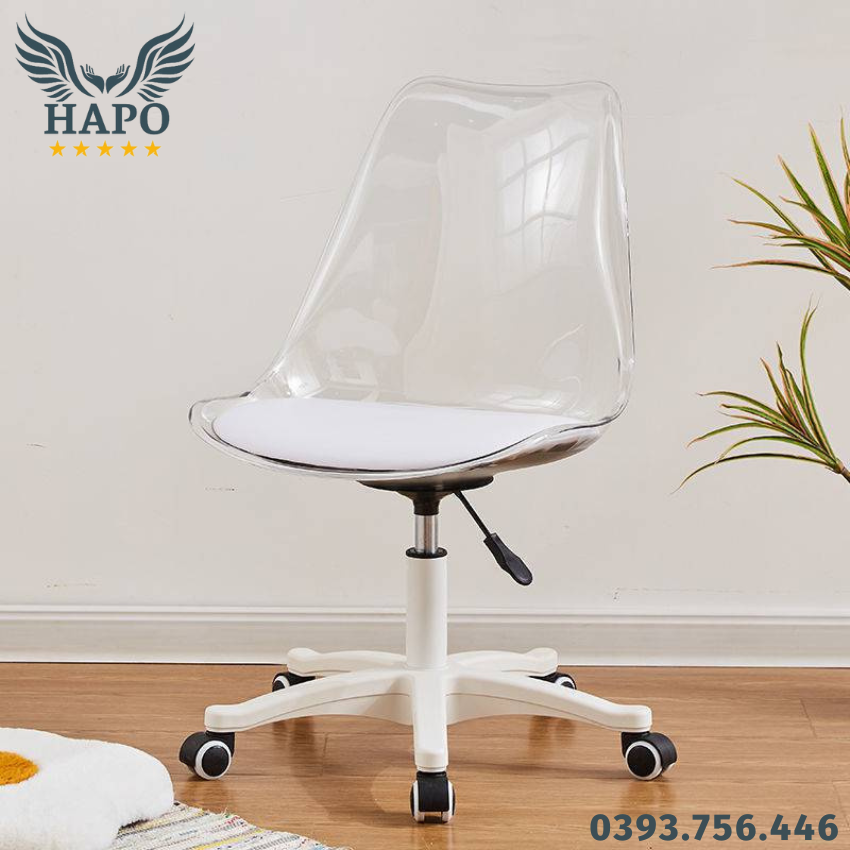 Ghế xoay nhựa trong suốt có nệm chân nhựa cao cấp , ghế xoay văn phòng làm việc nệm bọc simili điều chỉnh ghế xoay 360 độ, ghế xoay đa năng như làm ghế xoay spa, ghế xoay học sinh