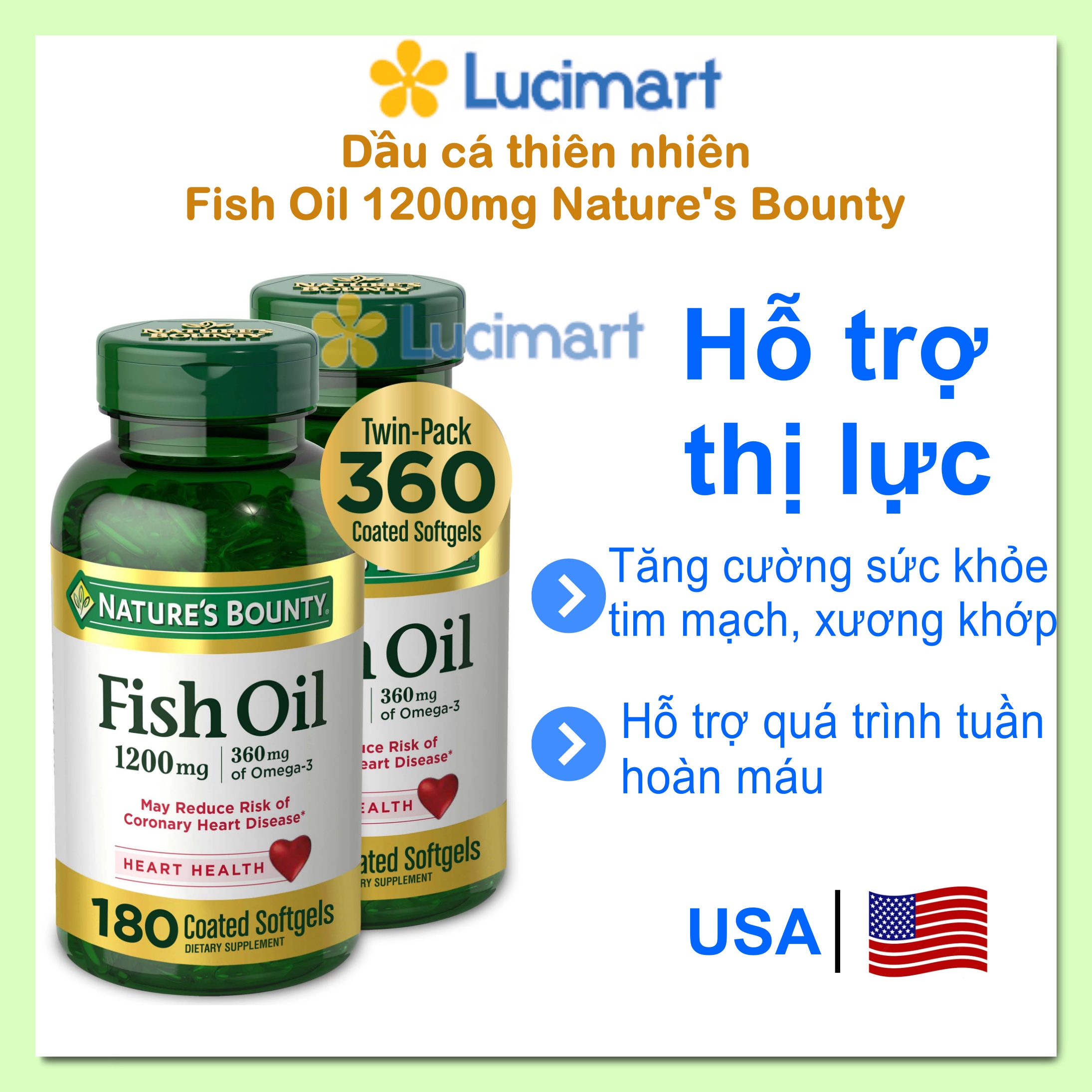 [HCM]Dầu cá thiên nhiên Fish Oil Omega 3 Nature's Bounty viên nang mềm [Hàng Mỹ]