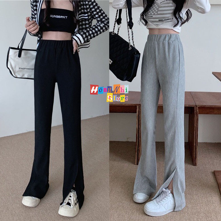 Quần thun gân dài ống loe pass xẻ lai lưng thun co giãn thoải mái ulzzang - mm