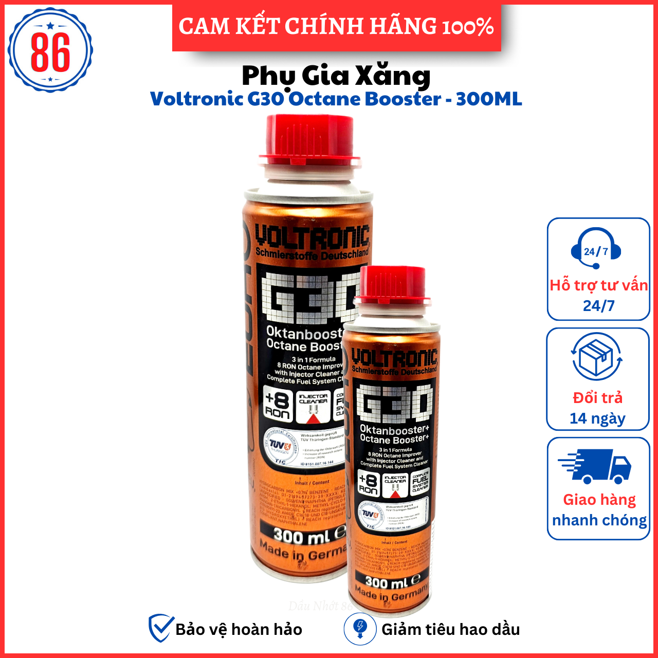 Phụ gia làm tăng chỉ số octane xăng voltronic g30 octane booster 300ml- sản xuất tại đức