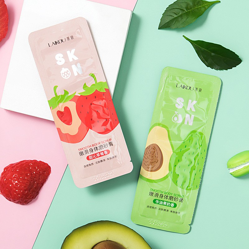 Set 2 Gói Mặt Nạ Ngủ, Mặt Nạ Bùn, Tấy Tế Bào Chết Laikou 6gr Chiết Xuất Từ Trà Xanh, Dâu, Bơ, Hoa Cúc Siu Hot - Y303