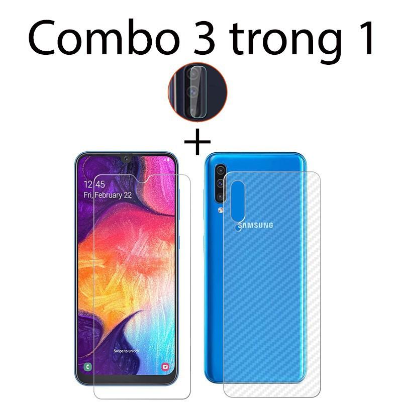 [HCM]Combo cường lực dẻo Samsung A50 2 miếng dán camera và  2 decal carbon
