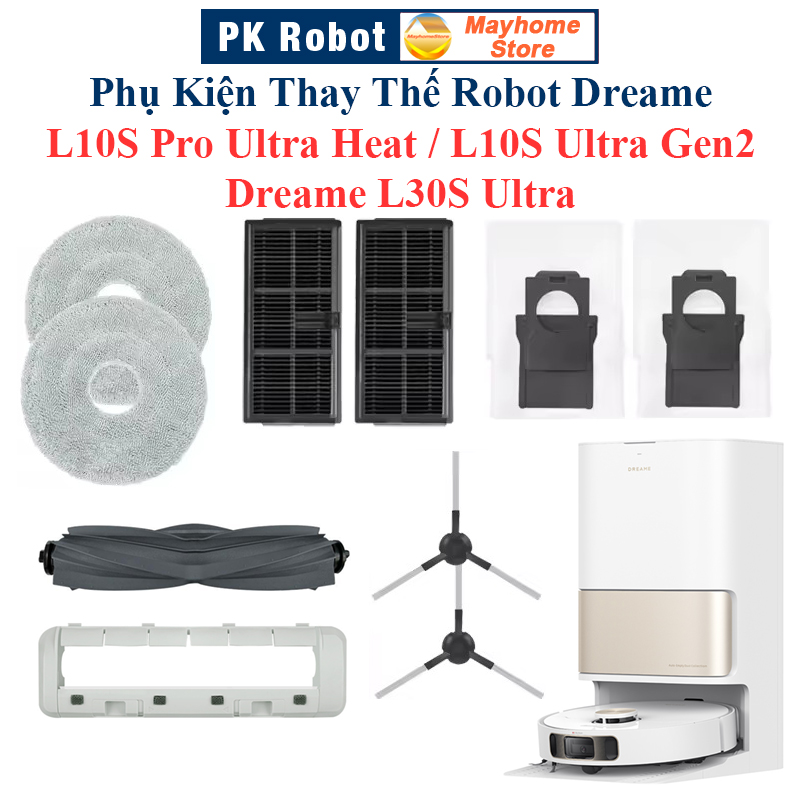 Phụ Kiện Thay Thế Robot Dreame L10S Pro Ultra Heat, L10S Ultra Gen2, L30S Ultra/ Chổi Lăn, Chổi Cạnh, Lọc Hepa, Giẻ Lau/