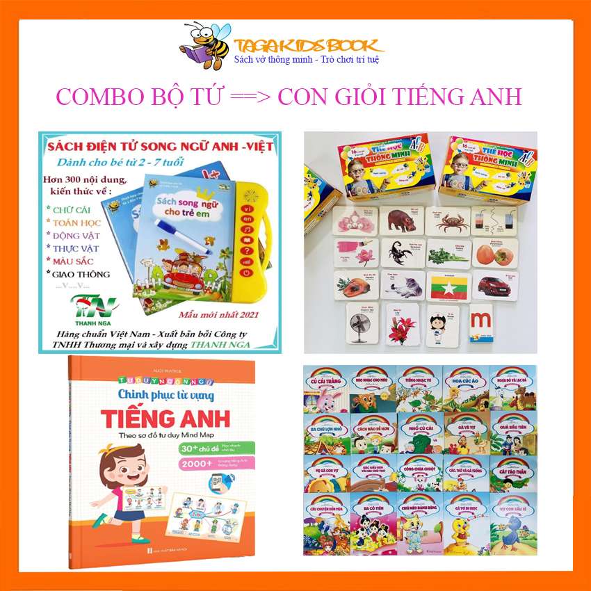 Combo bộ tứ con giỏi tiếng anh, tiếng anh cho con trẻ mầm non từ 2-7 tuổi.