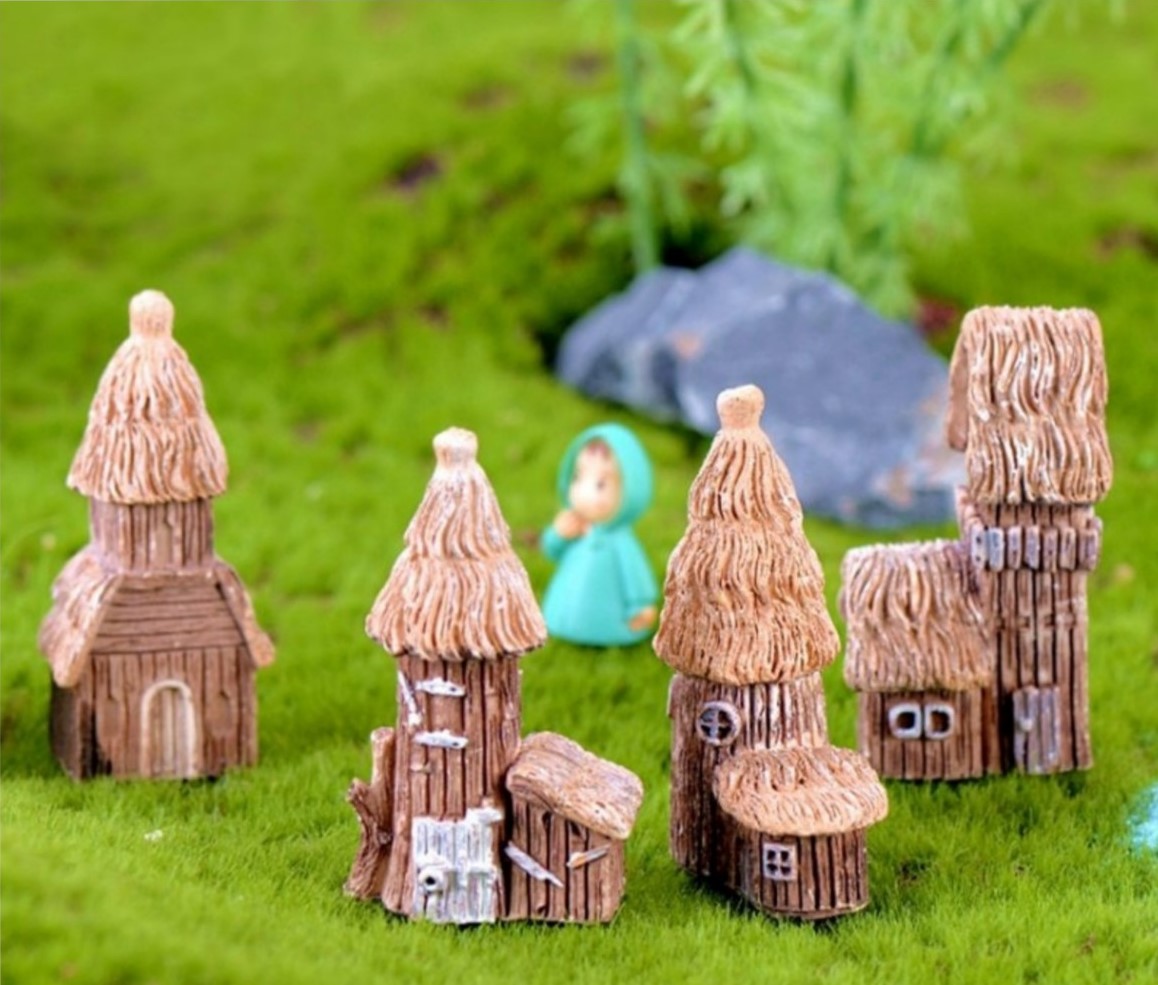 Terrarium decor bàn học tiểu cảnh nhà rơm nông trại