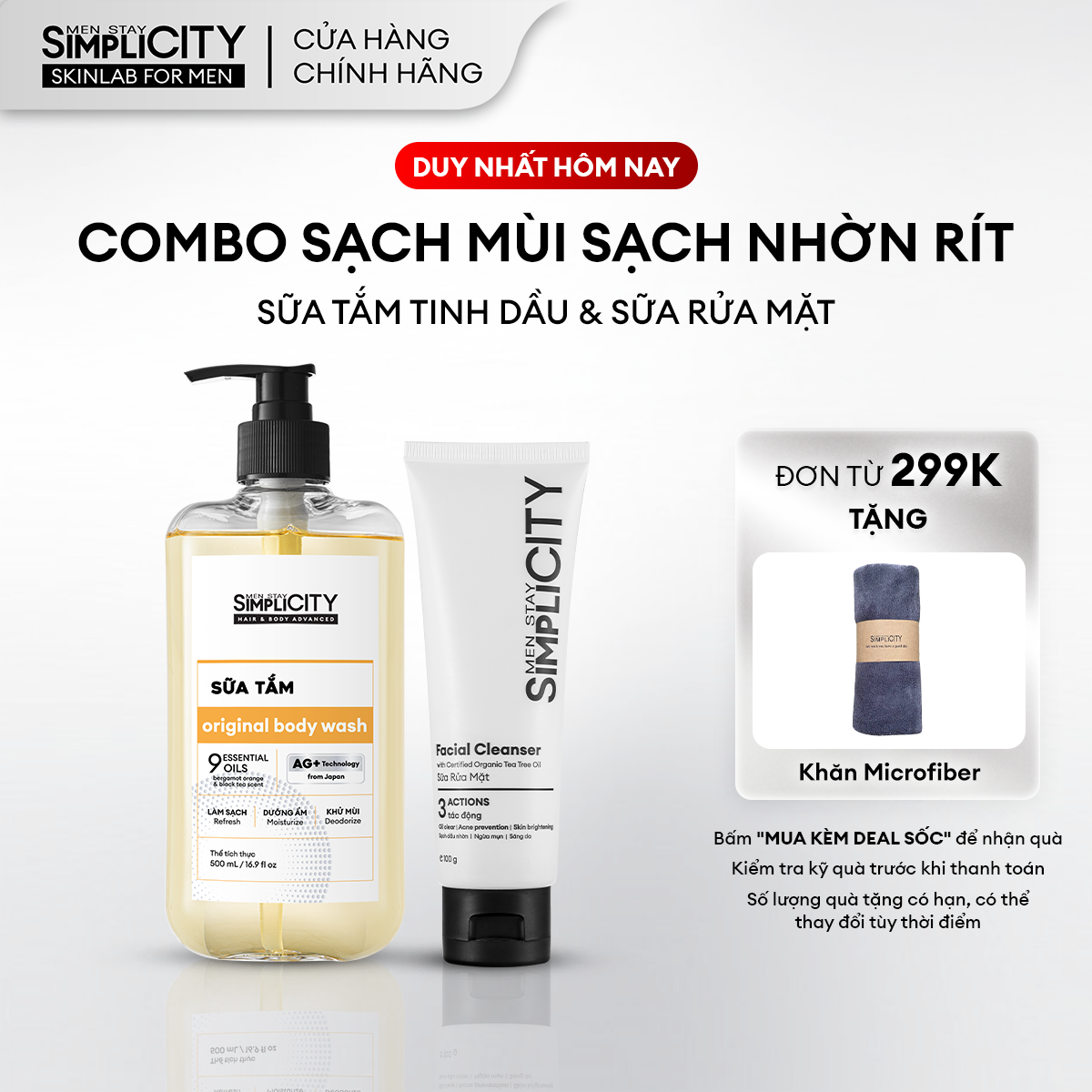 Combo Sữa rửa mặt 3 tác động 100g & Sữa tắm tinh dầu hỗ trợ giảm mùi 500ml
