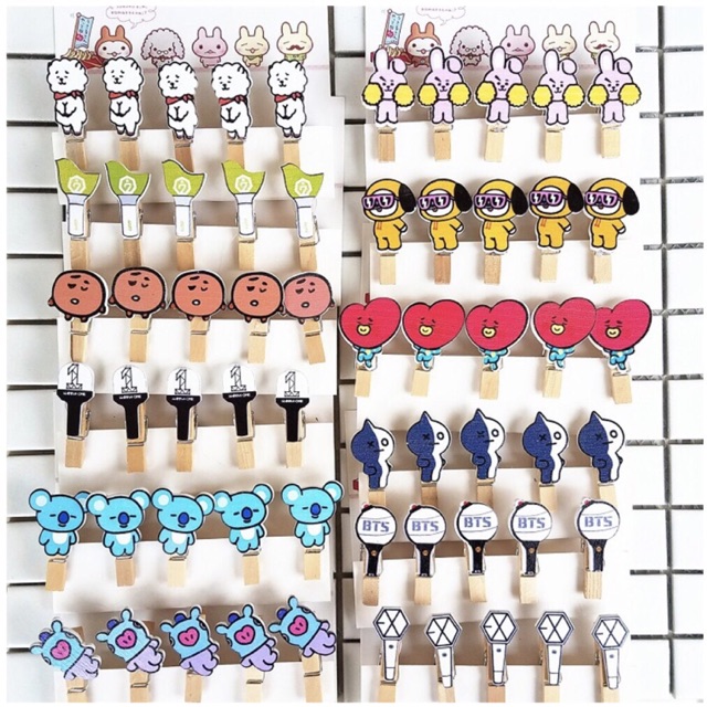 Bộ 10 Kẹp Gỗ Hình Và 2m dây thừng Treo Ảnh (RANDOM MẪU)