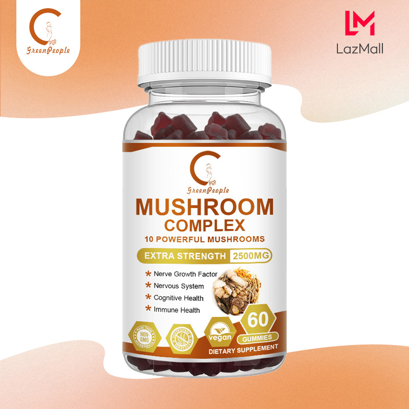 GPGP GreenPeople Mushroom Gummies 10 Blend - Mushroom Complex 2500mg - Thực Phẩm Bổ Sung Nấm Cho Nam & Nữ - Tăng Cường Trí Não, Hỗ Trợ Miễn Dịch, Năng Lượng