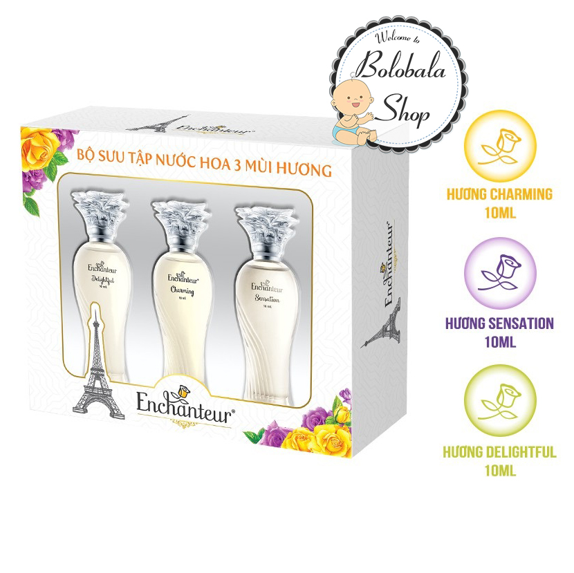 Bộ Sưu tập 3 chai nước hoa 3 mùi hương Enchanteur Charming, Sensation, Delightful 10ml/ Chai