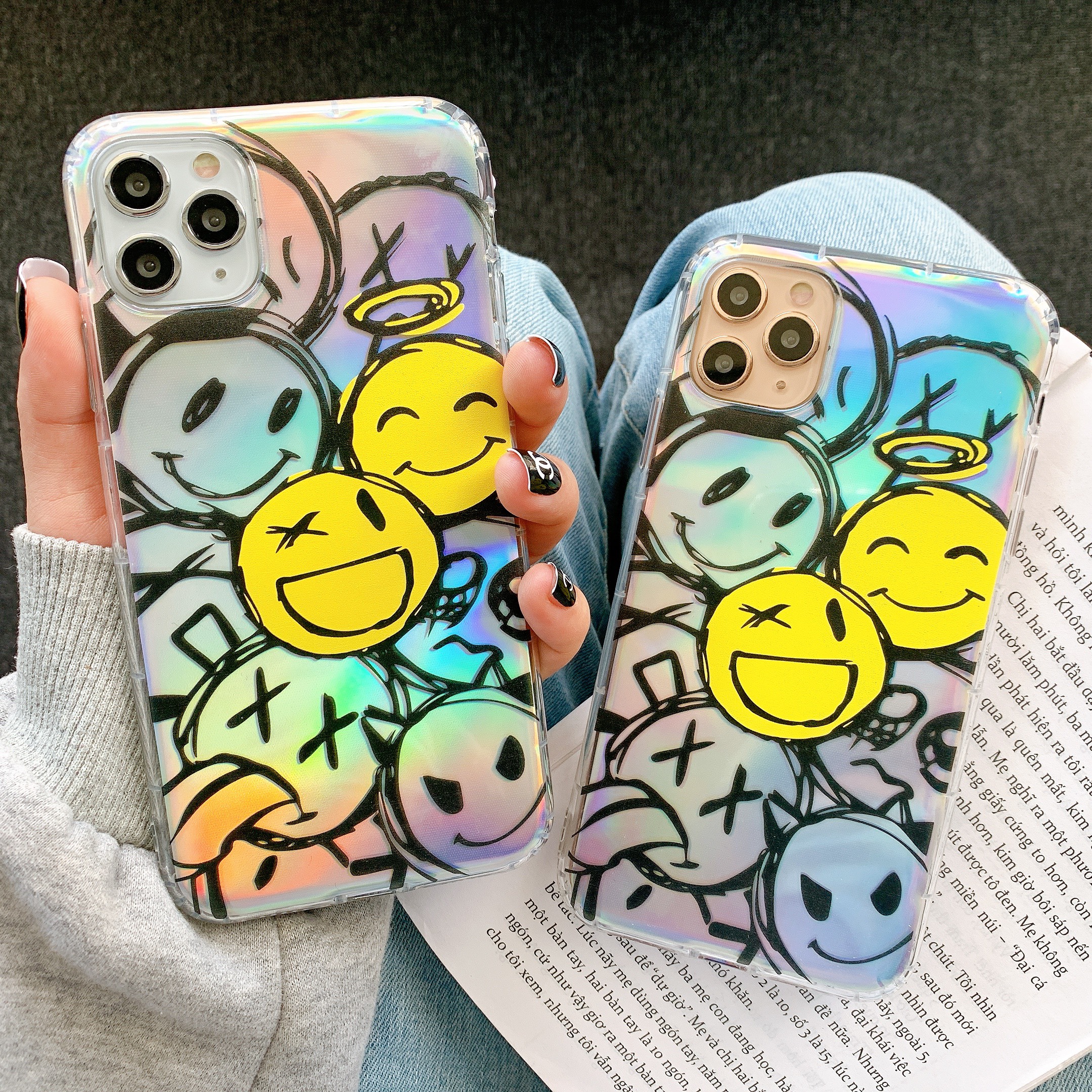 Ốp Lưng Silicon Chống Sốc Emoji Happy ( Kèm Miếng Phản Quang )