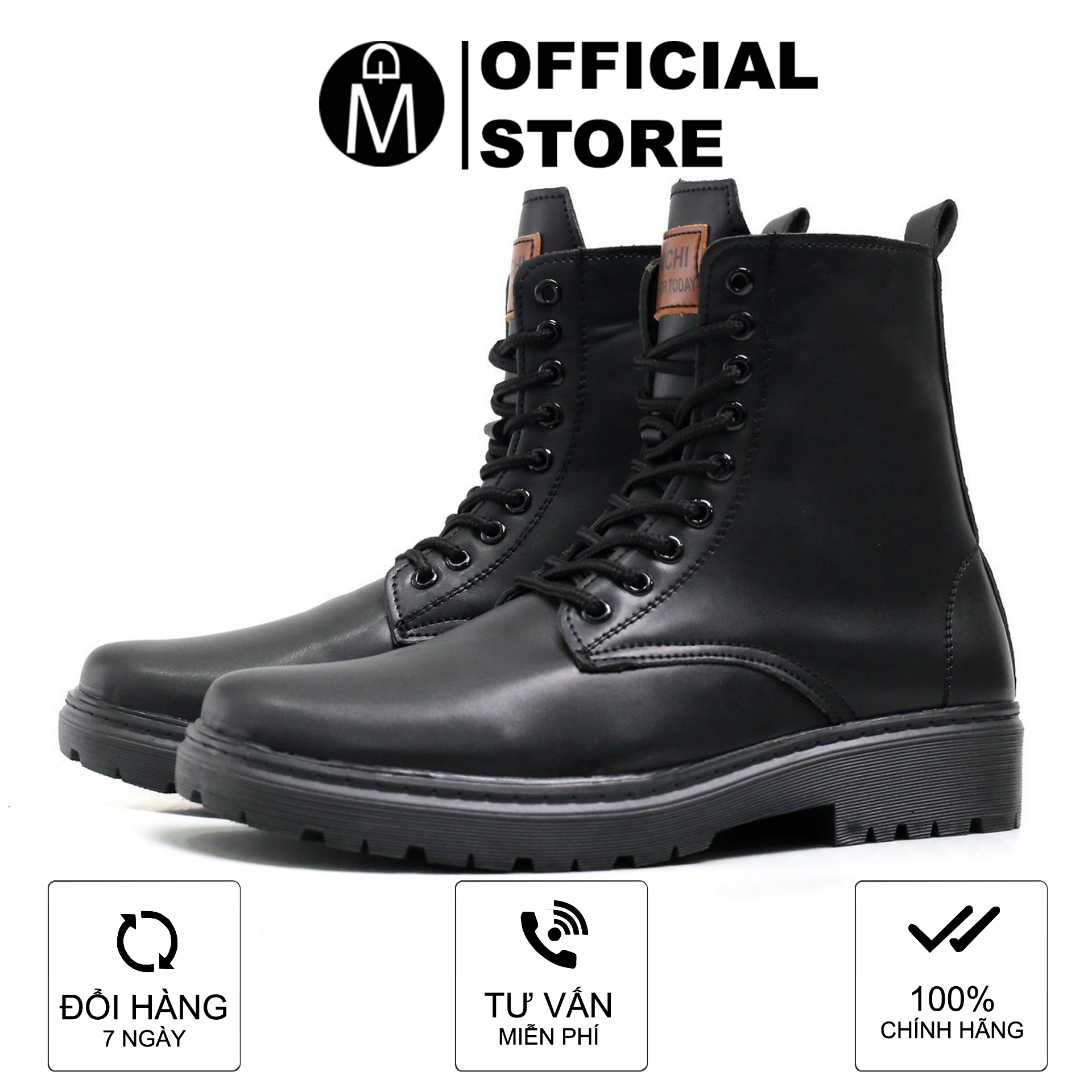 Chunky Combat Boots thời trang MĐ G1105 da lì chống nhăn, đế cao