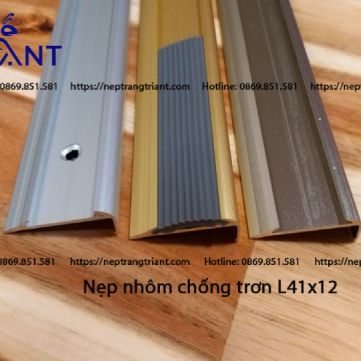 Nẹp nhôm chữ L, nẹp nhôm L41x12, nẹp chống trơn trượt chữ L bậc thang, dễ thi công có kèm dây cao su