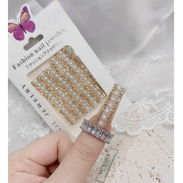 Sét dây chữ viền đá trang trí móng nail mi