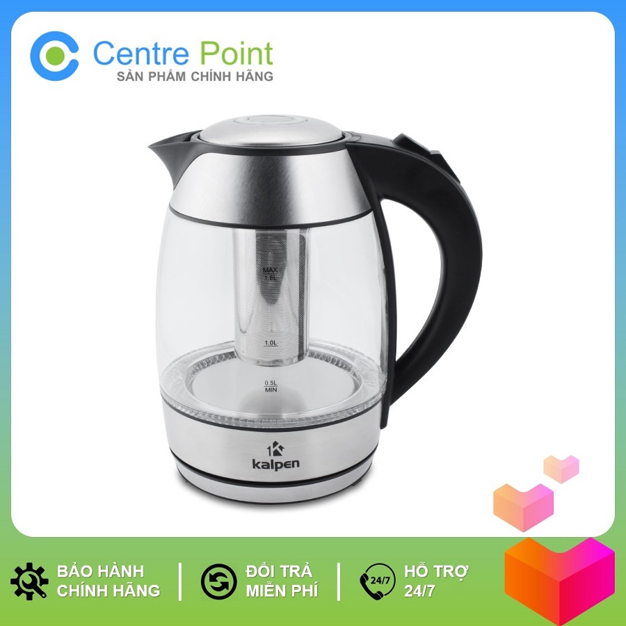 Bình đun/ ấm đun nước siêu tốc bằng thủy tinh kalpen kk66 1.8l 2200w - bảo hành 2 năm