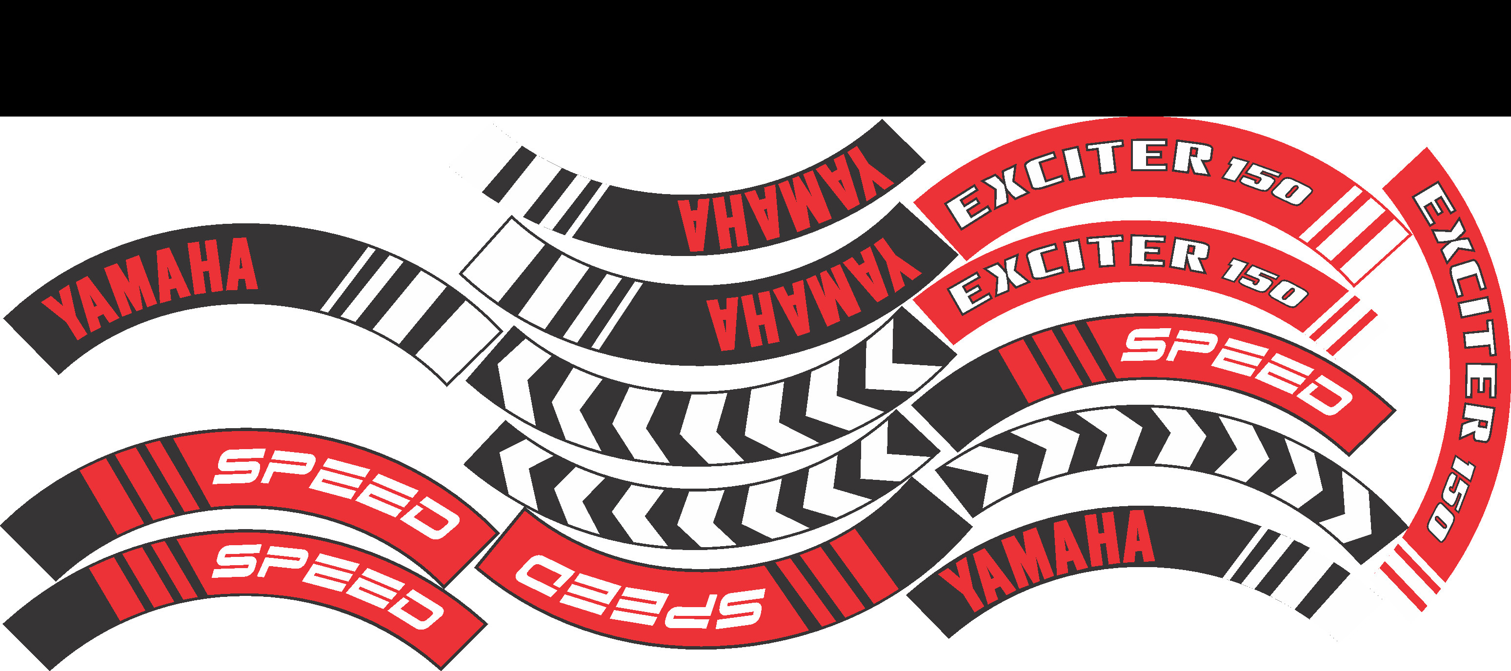 Tem dán vành xe exciter 150 đỏ đen, tem mâm xe decal trùm vành xe máy 16 miếng full 2 bánh trước sau. Tem dán vành xe máy, mâm xe máy