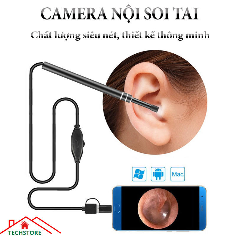 (Siêu Sale) Cây Lấy Ráy Tai Cho Bé, Dụng Cụ Hút Ráy Tai, Camera Nội Soi Tai Siêu Nét Kèm Bộ Đầu Lấy Ráy Tai Chuyên Nghiệp Có 6 Đèn Led Điều Chỉnh Được, Đường Kính Đầu Dò 5.5mm Dễ Dàng Sử Dụng Cho Điện Thoại Android Có OTP và UVC