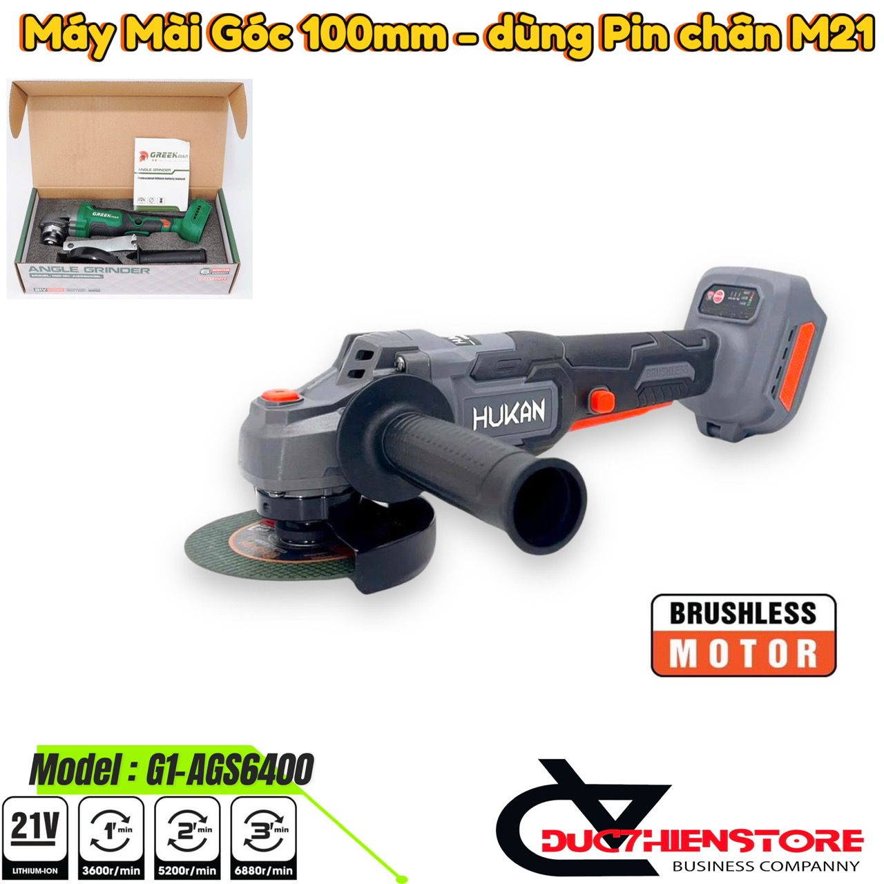 Máy mài pin Hukan G1-AGS6400 Brushless | máy cắt mài pin Greekman M21-AG55100 brushless chính hãng h