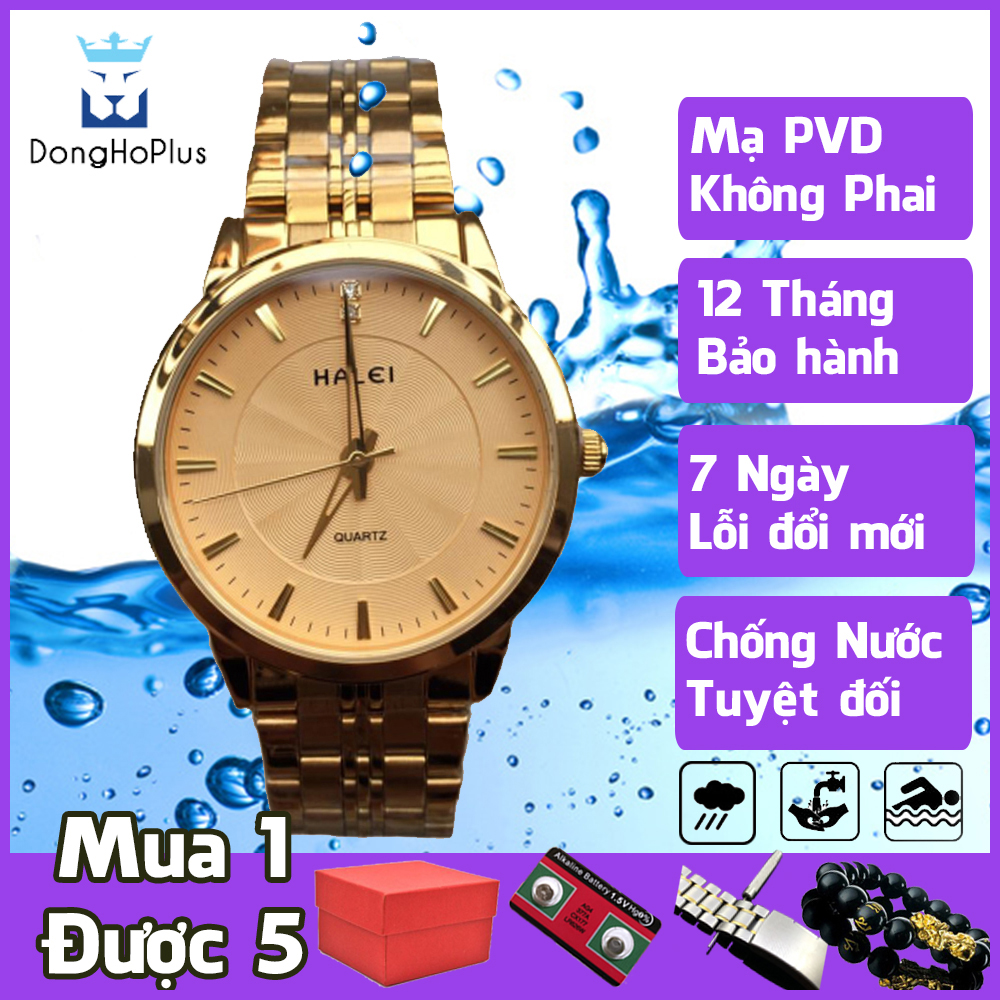 Đồng hồ nam chống nước chính hãng Halei HL552 dây thép không gỉ, mạ pvd bền màu, chống nước 10 atm đi tắm, bơi thoải mái, khóa gập, giá rẻ, bền, đẹp mới nhất+ TẶNG HỘP + 2 PIN DỰ TRỮ + VÒNG