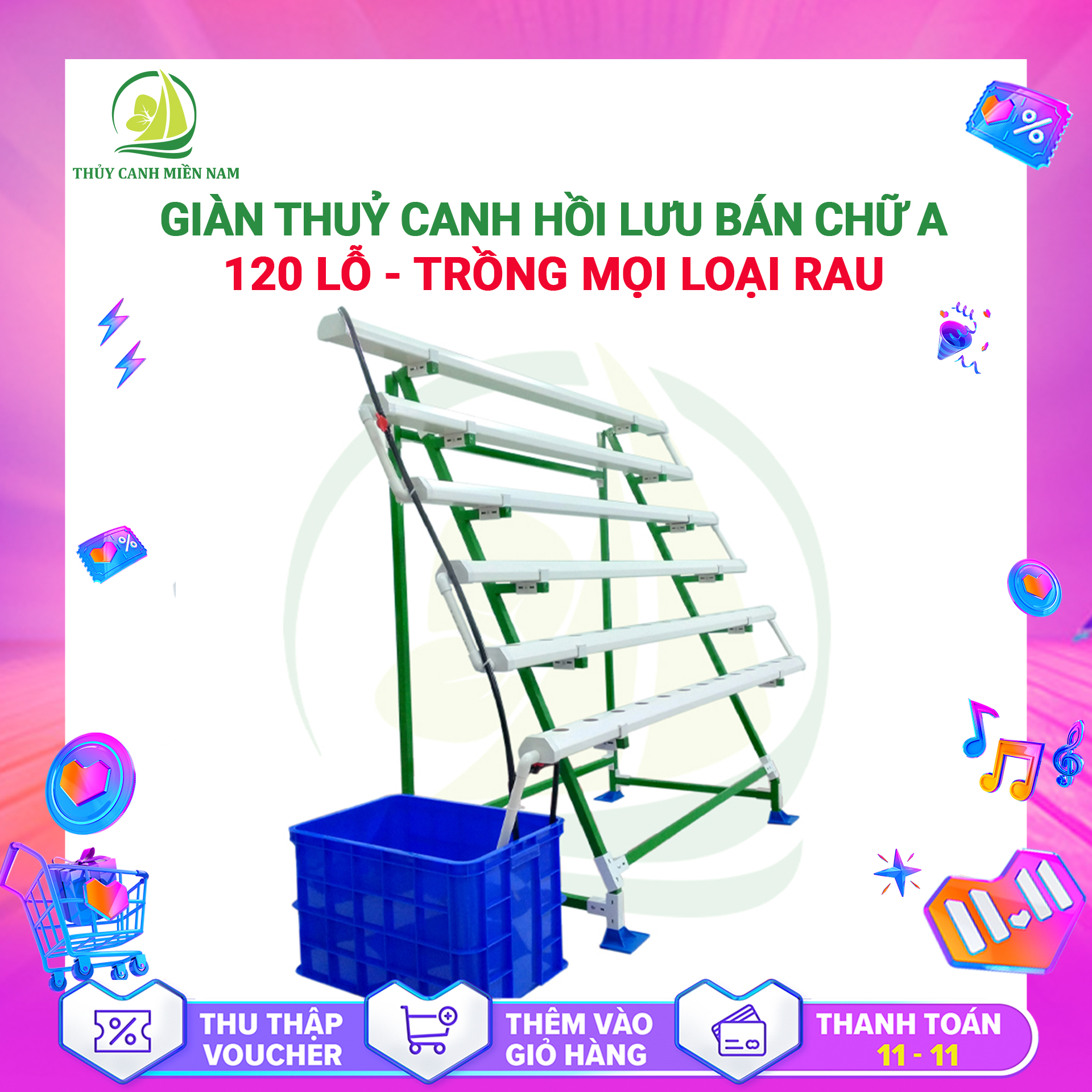 [Voucher 500k] Giàn Trồng Rau Thuỷ Canh Bán Chữ A (1/2 chữ A) 6 Máng 120 Lỗ