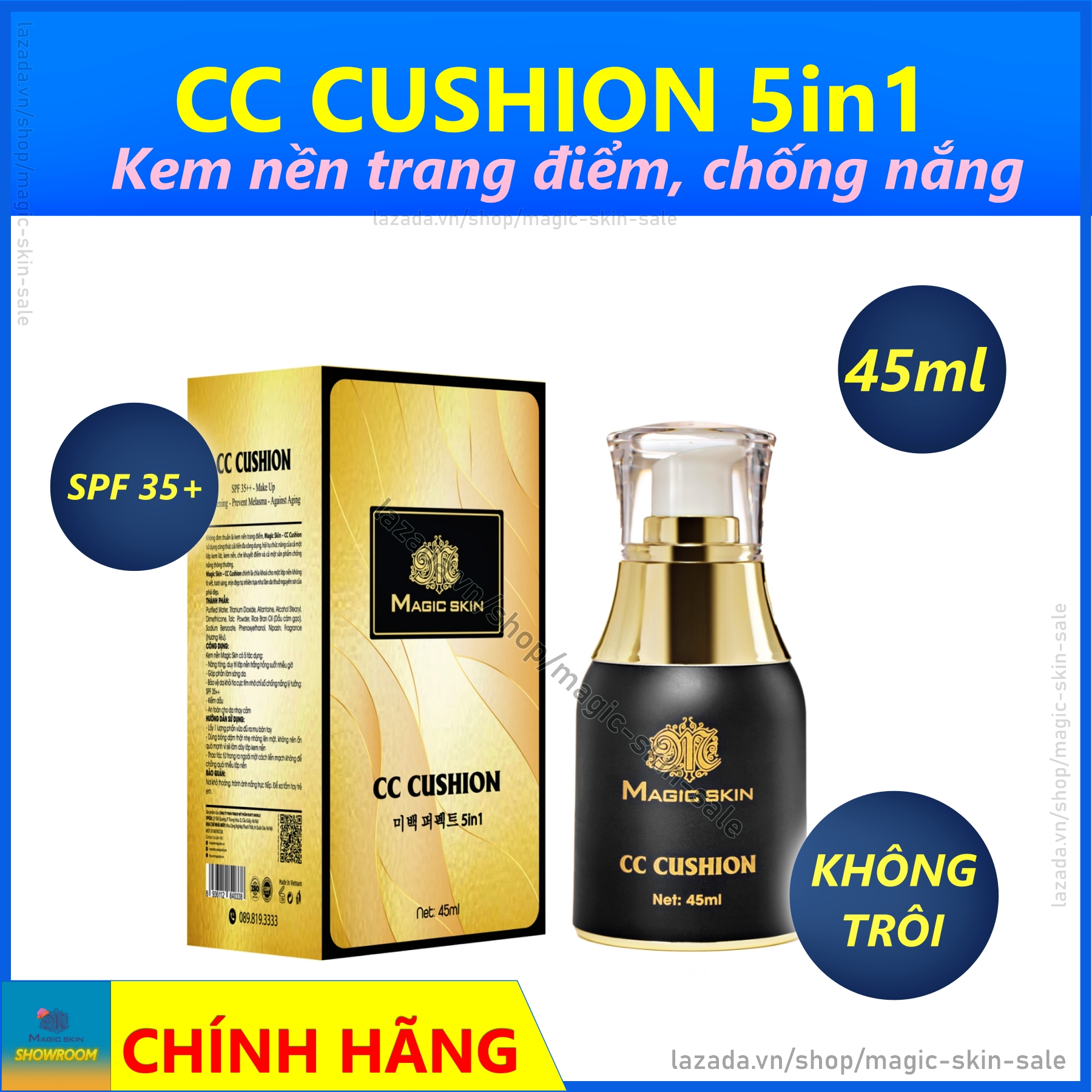 Kem nền chống nắng trang điểmt cc cushion 5in1 magic skin ✔ chính hãng