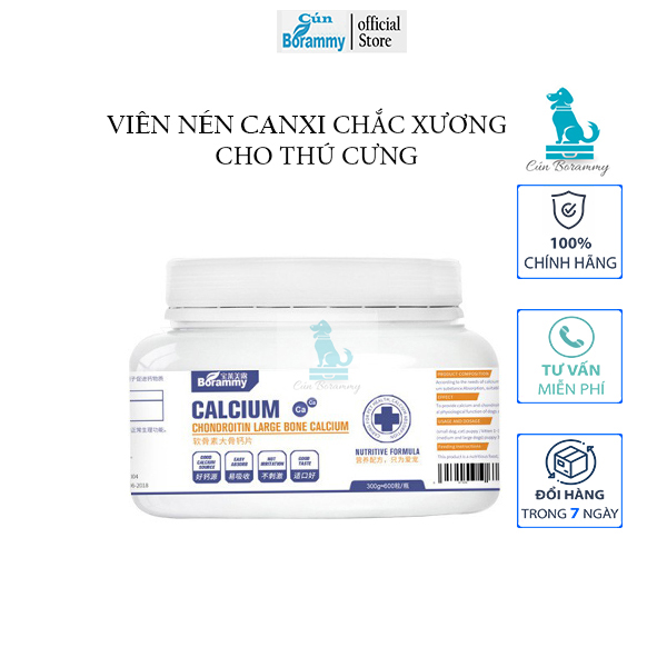 Canxi cho chó - canxi cho mèo Borammy 600v hộp viên nén hỗ trợ bổ sung Canxi, hấp thu canxi tự nhiên toàn diện