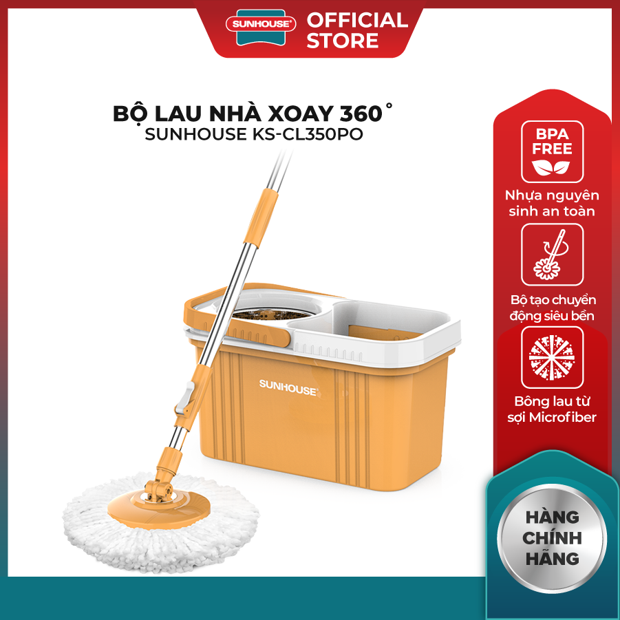 Bộ lau nhà xoay 360 độ SUNHOUSE KS-CL350PO - Bảo hành 6 tháng - Hàng Chính Hãng