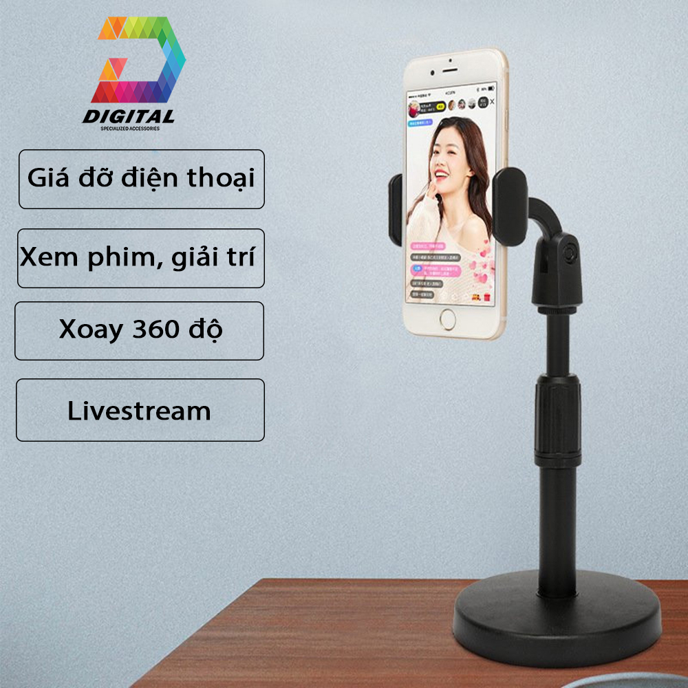Chân Đế Để Bàn Kẹp Điện Thoại Khi Livestream Xem Phim Xoay 360 Độ Thông Minh