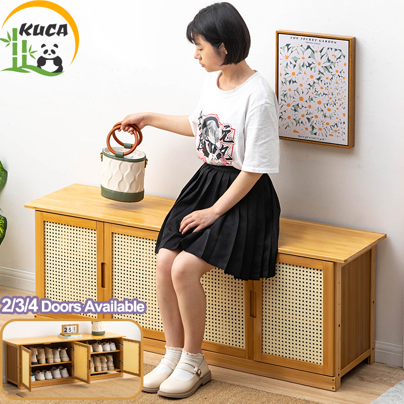 KUCA Tủ giày thông minh cửa lùa, cửa gấp gỗ tre tự nhiên kệ giày gỗ sơn bóng chống nước, mối mọt cao cấp