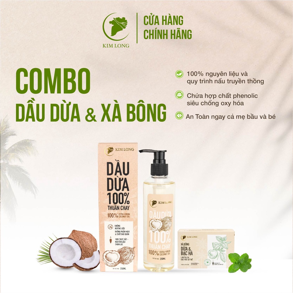 Combo Dầu dừa 250ml + xà Bông dừa 100gram dưỡng da, dưỡng Tóc, dưỡng môi