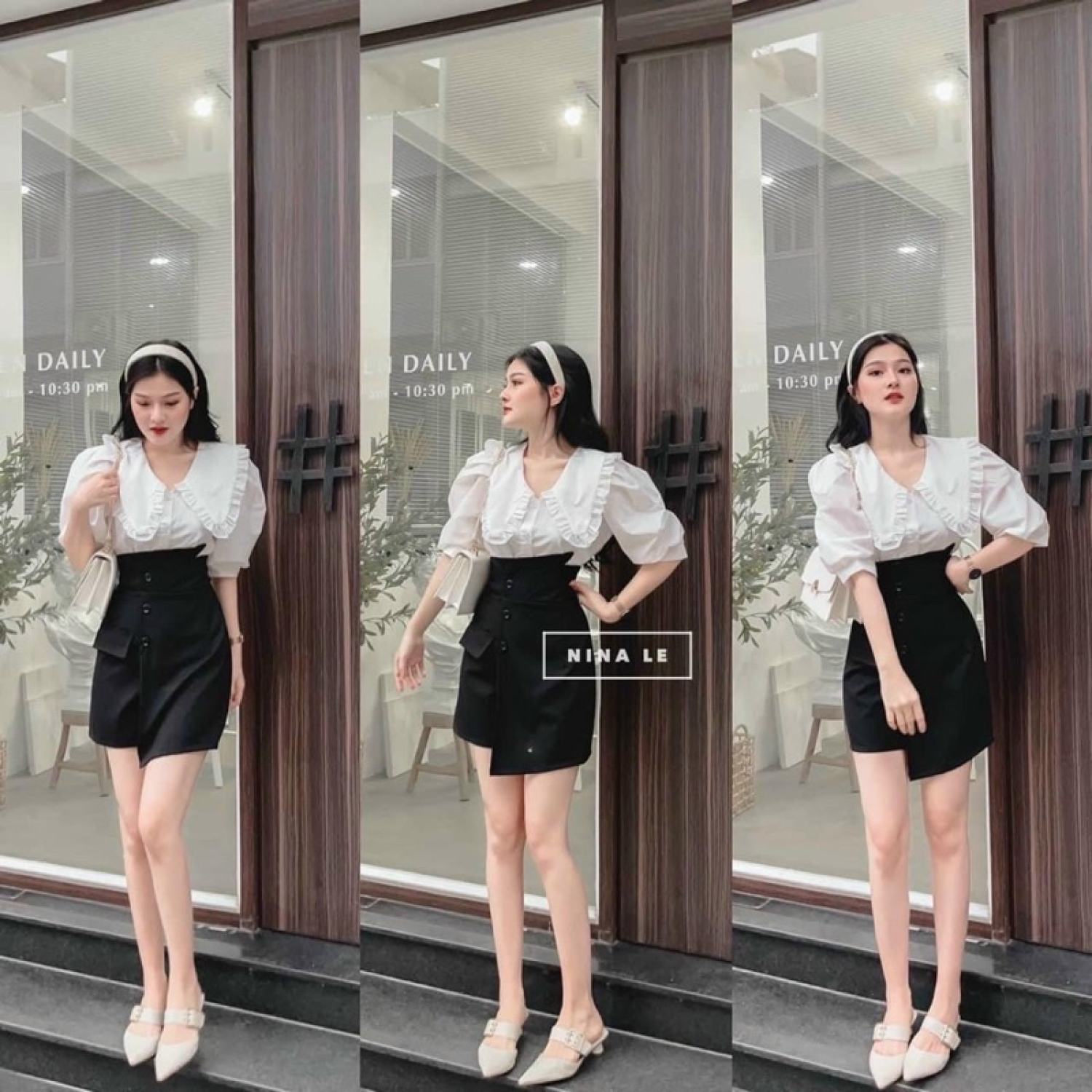 Set áo cổ bèo chân váy bigsize kèm ảnh thật