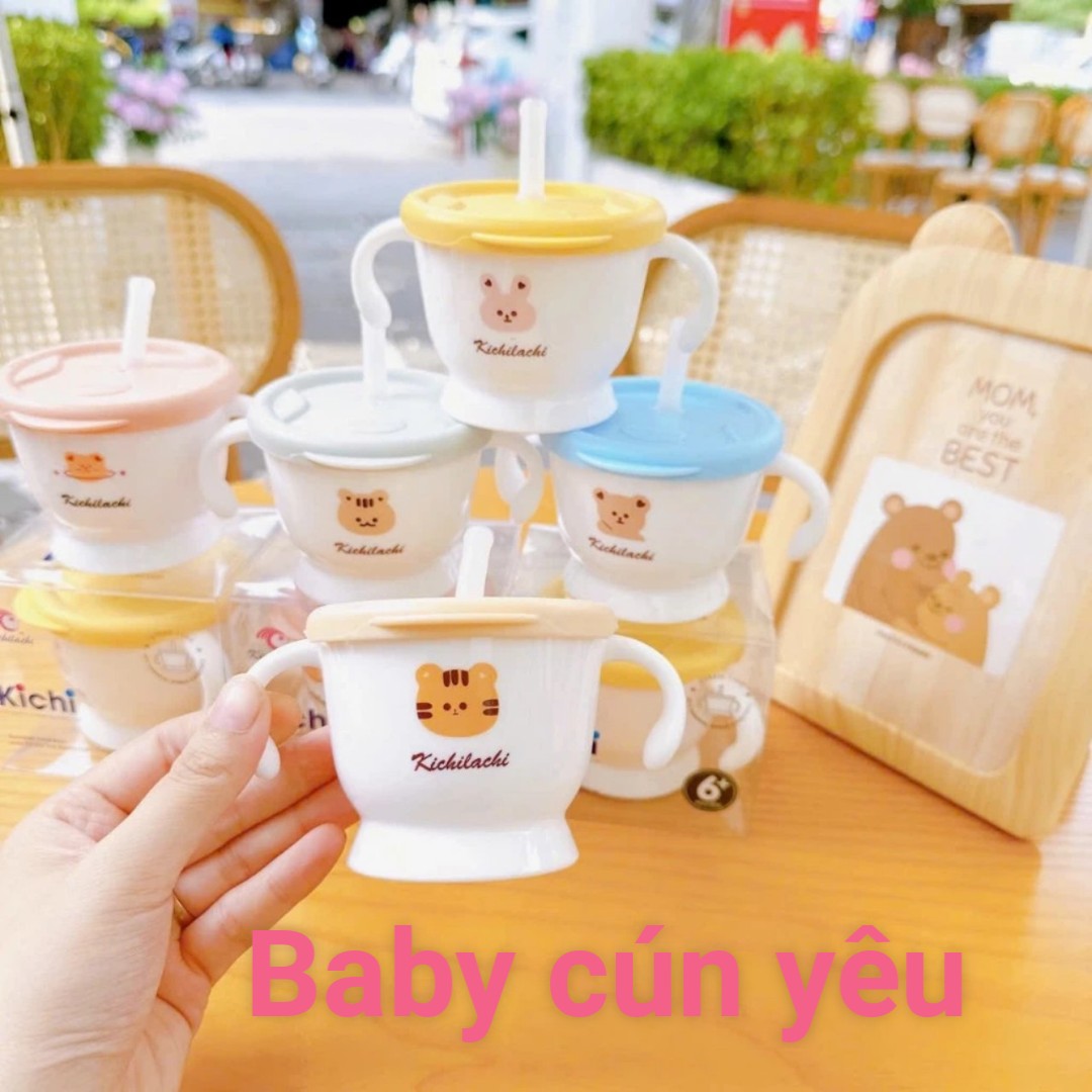Cốc tập uống, tập hút 3 giai đoạn Kichilachi cho bé có vạch chia 150ml