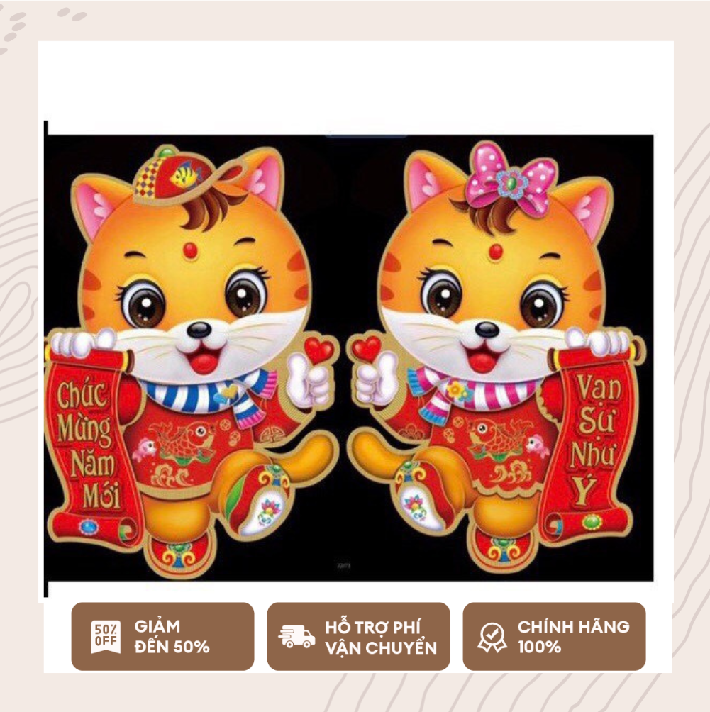 1 cặp Decal mèo dán cửa kính trang trí tết 2023