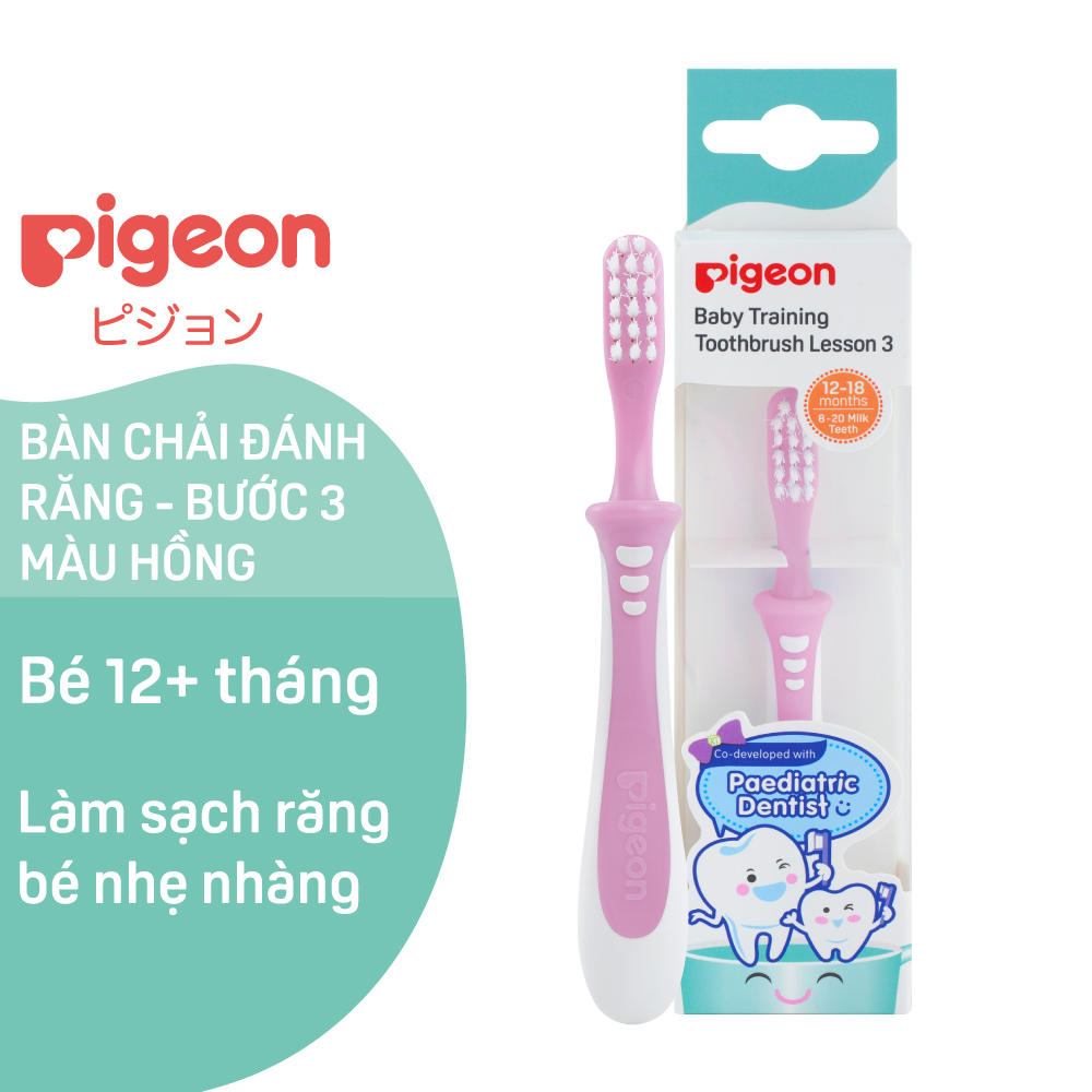 Bàn chải đánh răng cho bé pigeon bước 3 hồng 2021