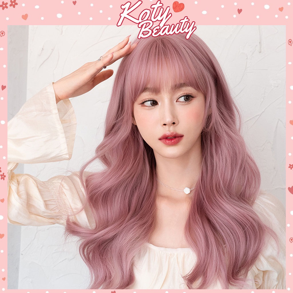 Tóc giả nguyên đầu xoăn hồng Koty Beauty tóc giả nữ cả đầu dài màu TG44