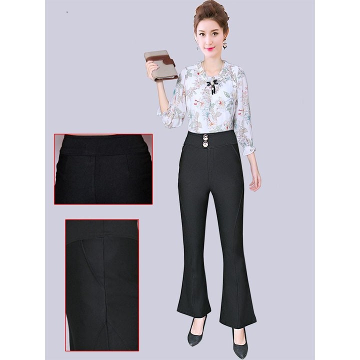 Quần thun ống loe lưng cao 2 nút
