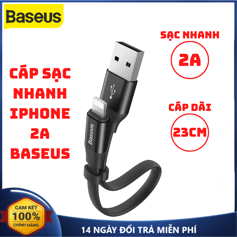 Cáp Sạc Nhanh Iphone 2A Baseus USB to Lightning Dây Sạc Nhanh Iphone Cáp Sạc Iphone 23cm
