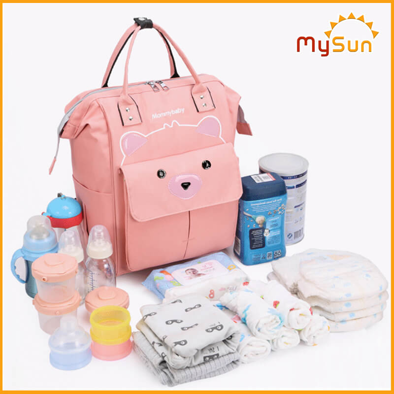 Balo túi đựng đồ BỈM SỮA đa năng cho mẹ và em bé sơ sinh mẫu Gấu Yêu | Ba lô bỉm sữa MySun